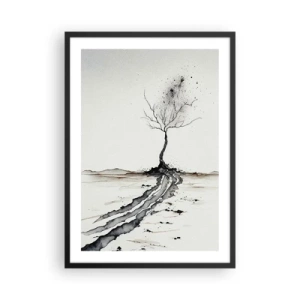Plakat i sort ramme - Et minimalistisk træ med abstrakte rødder - 50x70cm - Vinterens melankoli - Moderne vægdekoration til stue og soveværelse ARTTOR