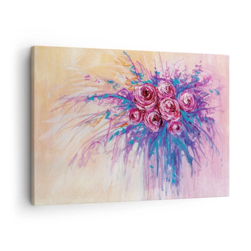 Lærredstryk - Billede på lærred - En buket roser i pastelfarver - 70x50cm - Rose springvand - Moderne vægdekoration til stue og soveværelse ARTTOR