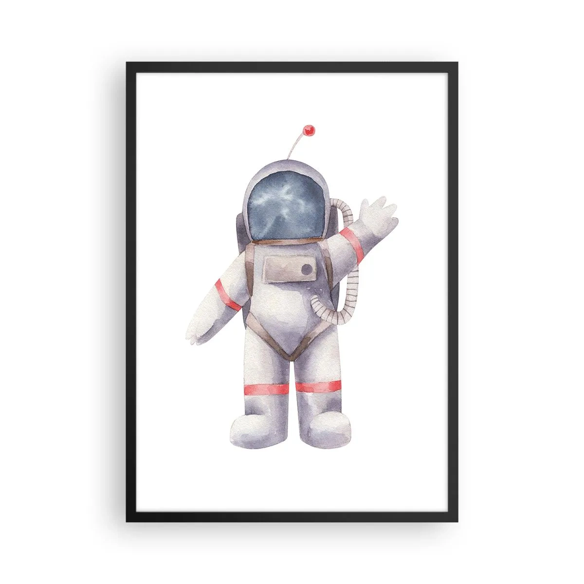 Plakat i sort ramme - Akvarel astronaut vinker i rummet illustration - 50x70cm - Det er alt for nu! - Moderne vægdekoration til stue og soveværelse ARTTOR