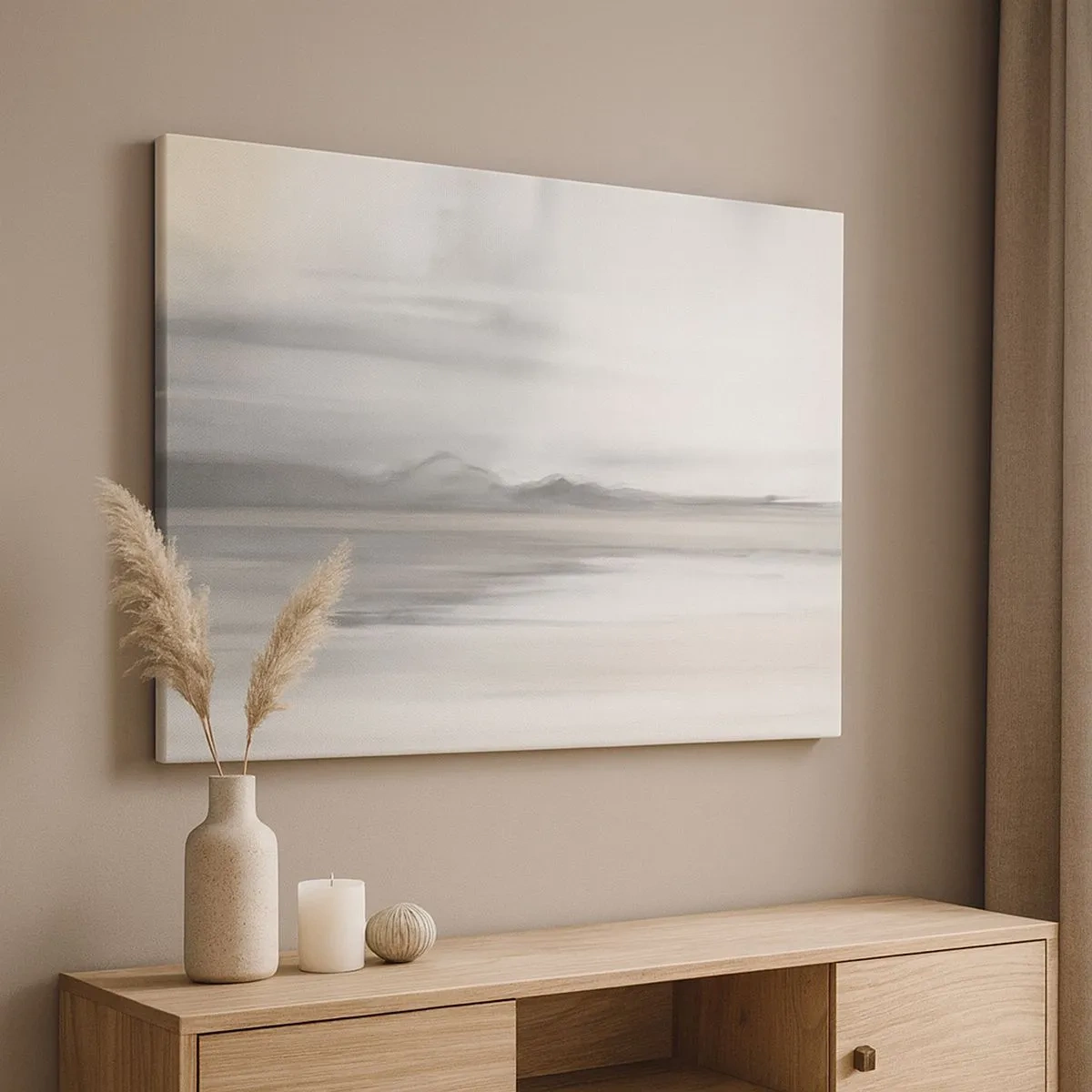 Lærredstryk - Billede på lærred - Et diskret landskab i grå og beige nuancer - 70x50cm - En tankevækkende afstand - Moderne vægdekoration til stue og soveværelse ARTTOR