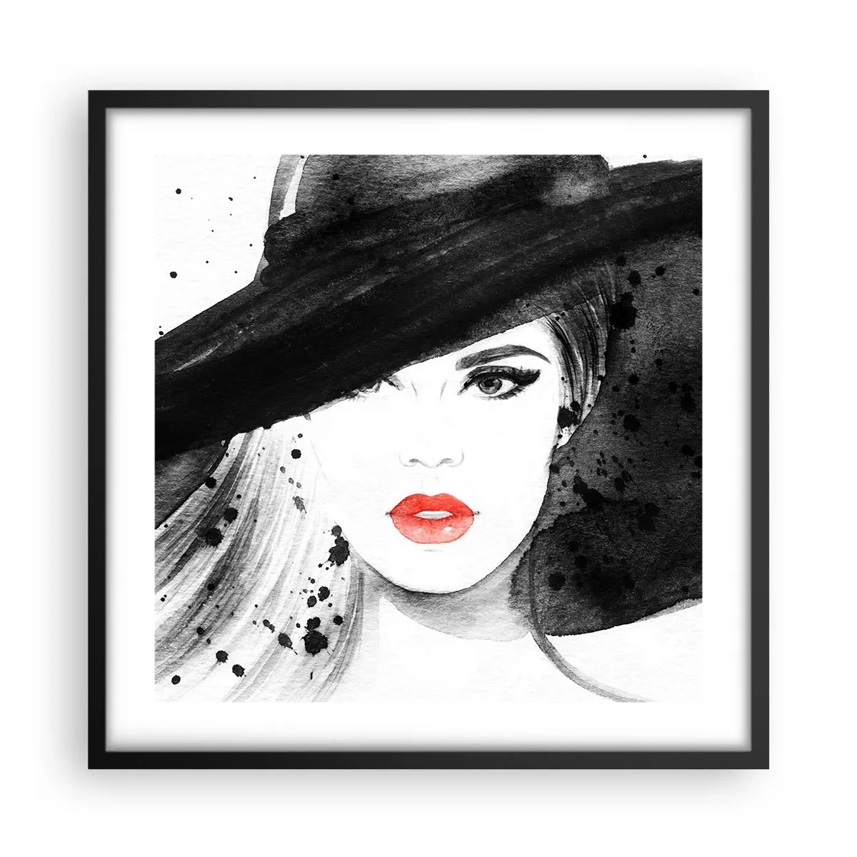 Plakat i sort ramme - Dame i sort - 50x50 cm