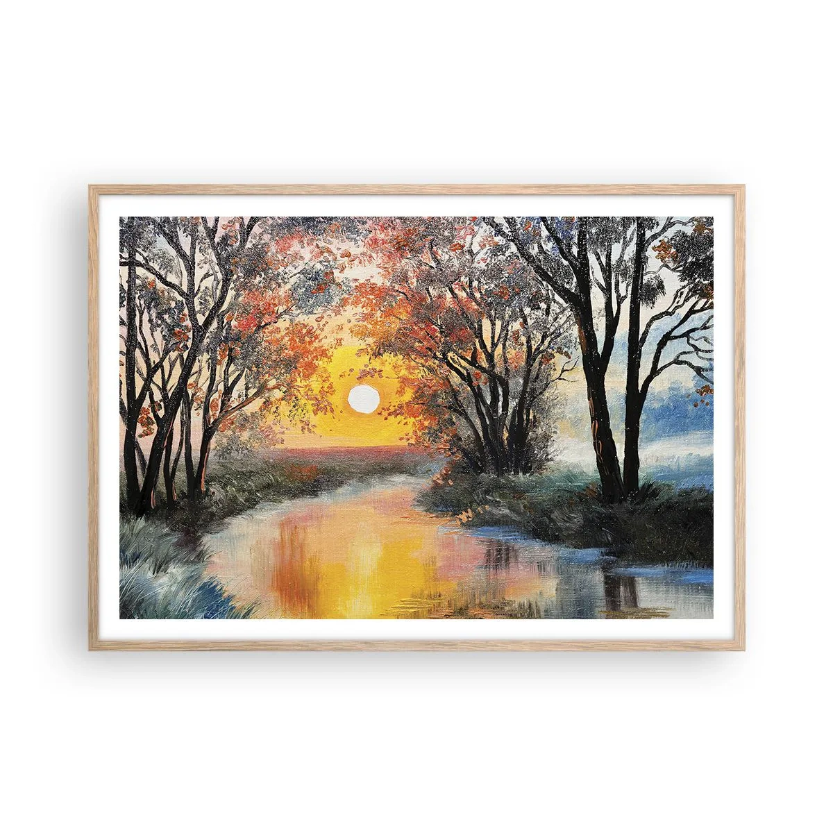 Plakat i ramme af lyst egetræ - Efterårs atmosfære - 100x70 cm