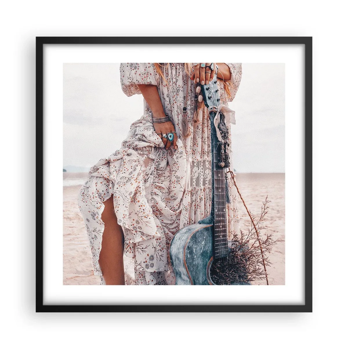 Plakat i sort ramme - Børn blomster på vej - 50x50 cm