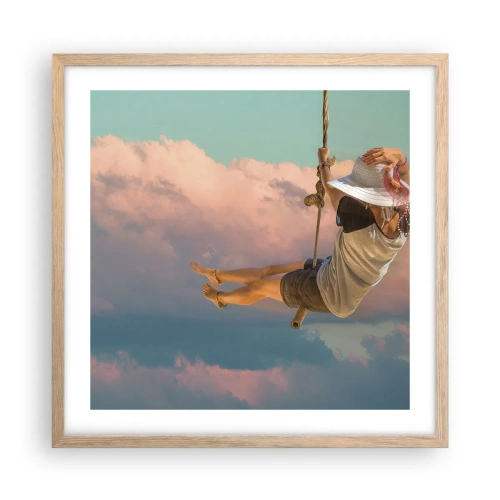 Plakat i ramme af lyst egetræ - Sjov i skyerne - 50x50 cm