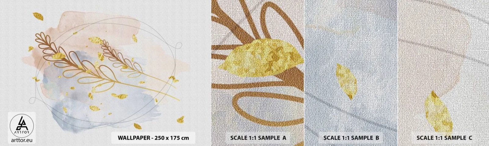 Prøve Fototapet Premium Canvas - En gylden eksplosion - Lyse, Minimalistisk, Moderne - 100x30 cm