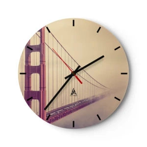 Vægur, Uret - Golden Gate Bridge i den tågede baggrund - 30x30cm - Mellem himmel og jord - Moderne vægdekoration til stue, køkken og soveværelse ARTTOR