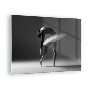 Billede på glas - Sort og hvid silhuet af en ballerina i en yndefuld positur - 70x50cm - Bella balerina - Moderne vægdekoration til stue og soveværelse ARTTOR