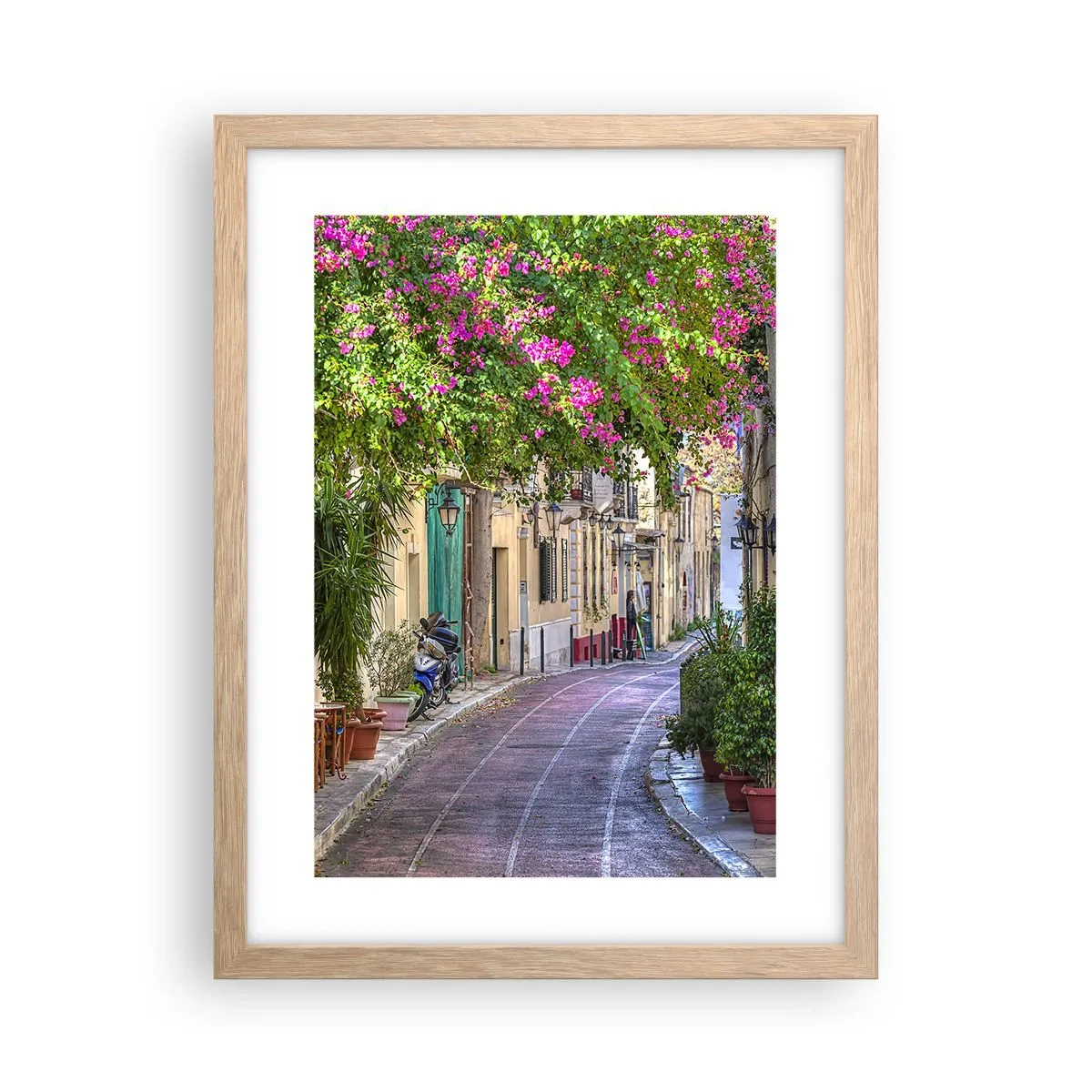 Plakat i ramme af lyst egetræ - En blomstrende gyde - 30x40 cm