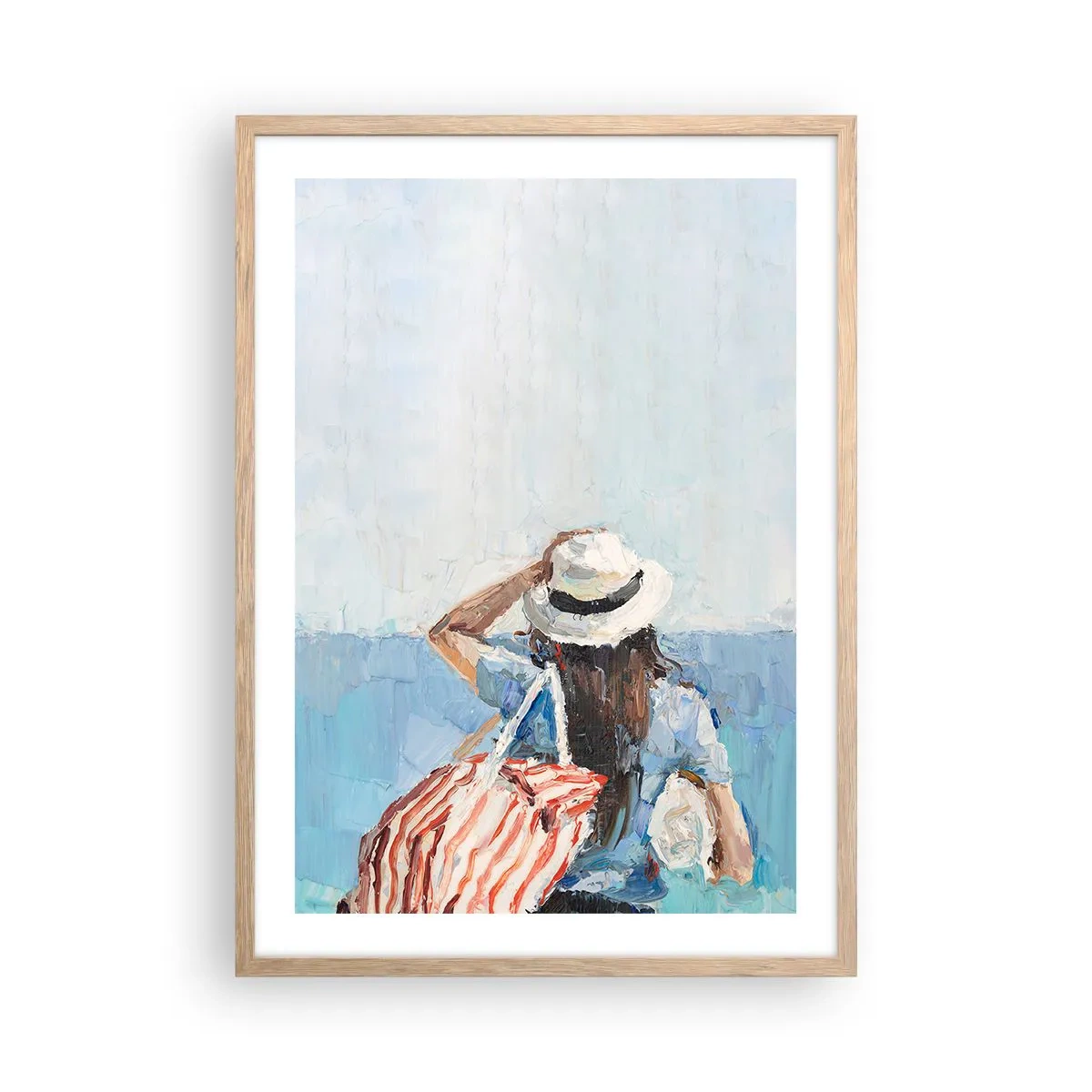 Plakat i ramme af lyst egetræ - Velkommen på ferie - 50x70 cm