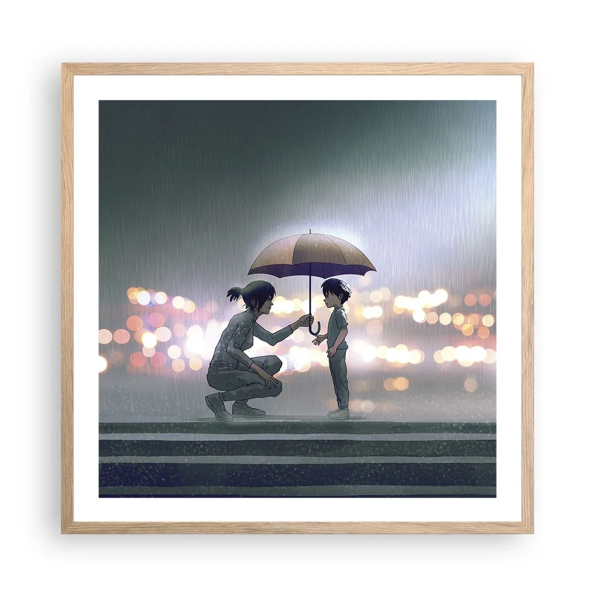 Plakat i ramme af lyst egetræ - Og alt er godt nu - 60x60 cm