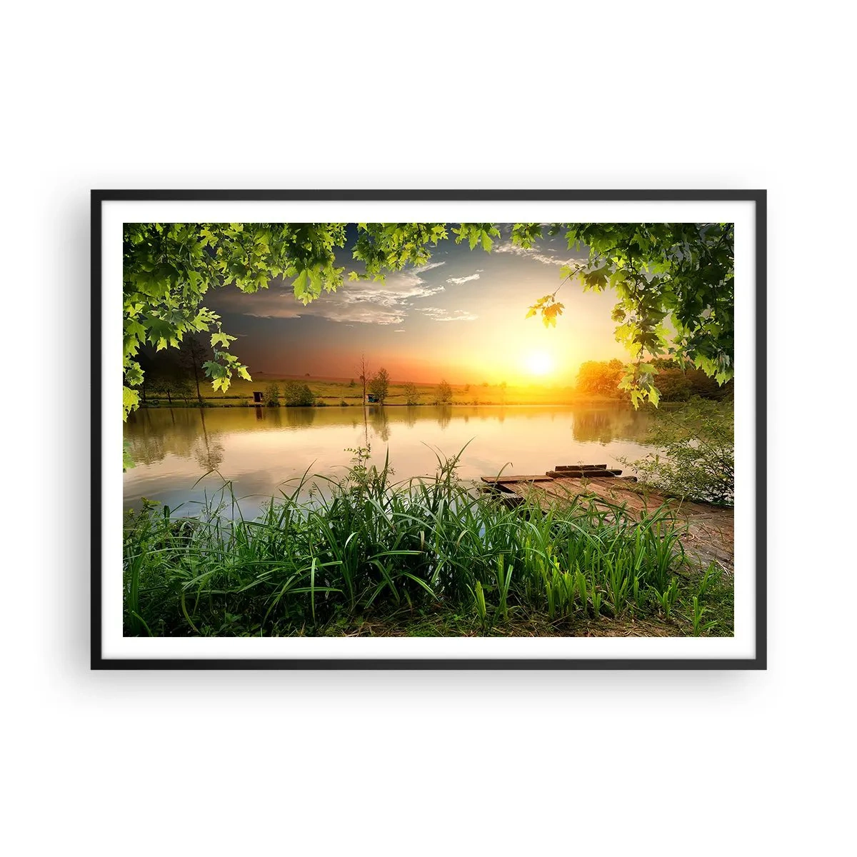 Plakat i sort ramme - Landskab i en grøn ramme - 100x70 cm