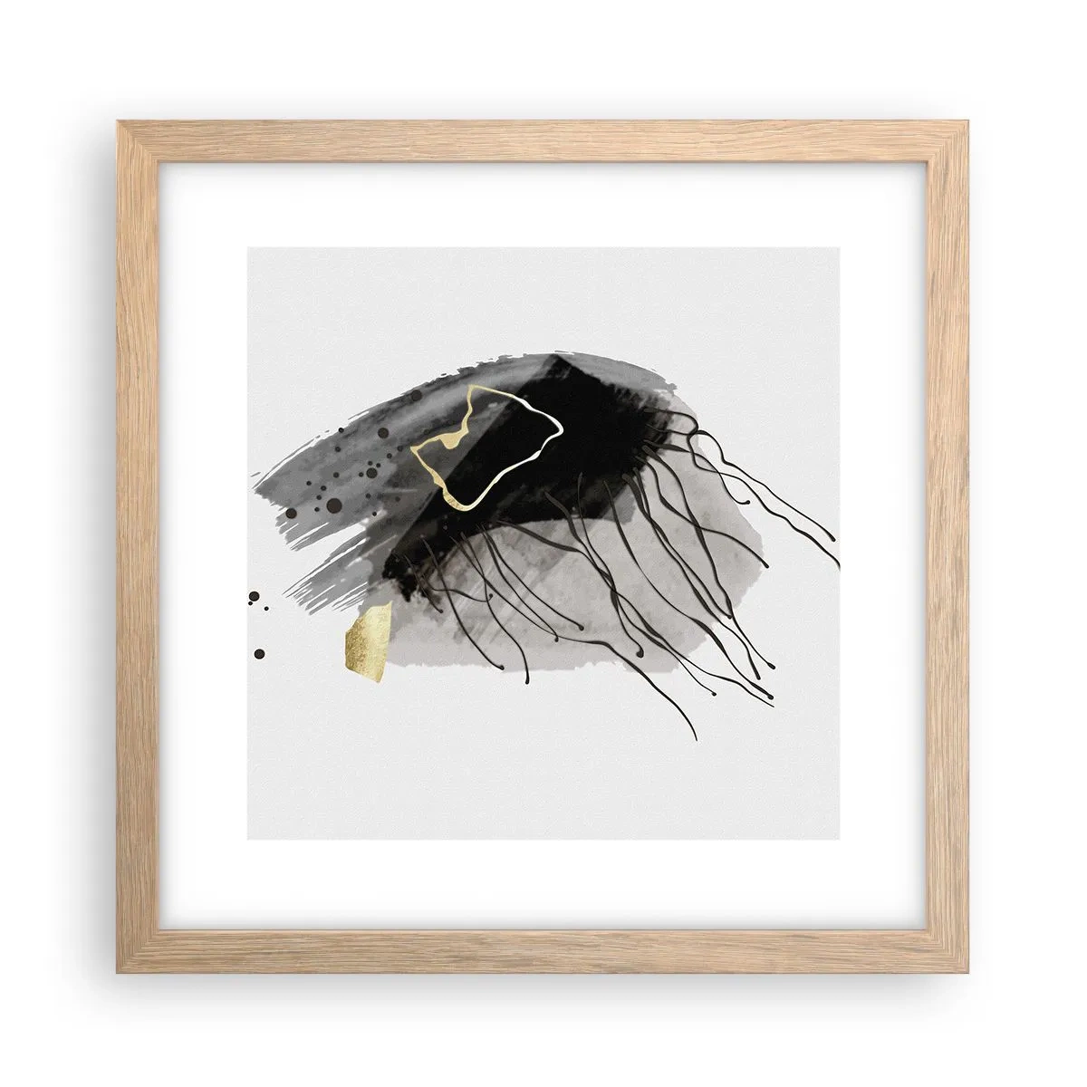 Plakat i ramme af lyst egetræ - I sort og guld - 30x30 cm