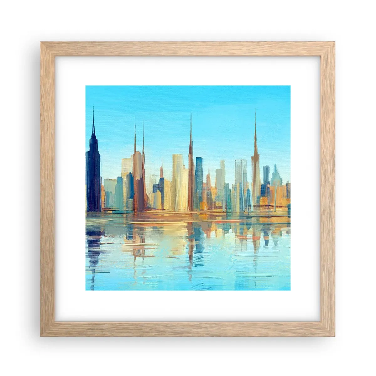 Plakat i ramme af lyst egetræ - Solrig metropol - 30x30 cm