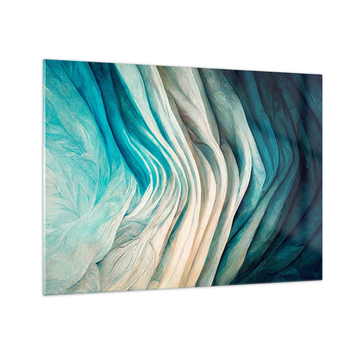 Billede på glas - Abstrakte bølger i nuancer af blå og beige - 70x50cm - Blå umættelighed - Moderne vægdekoration til stue og soveværelse ARTTOR