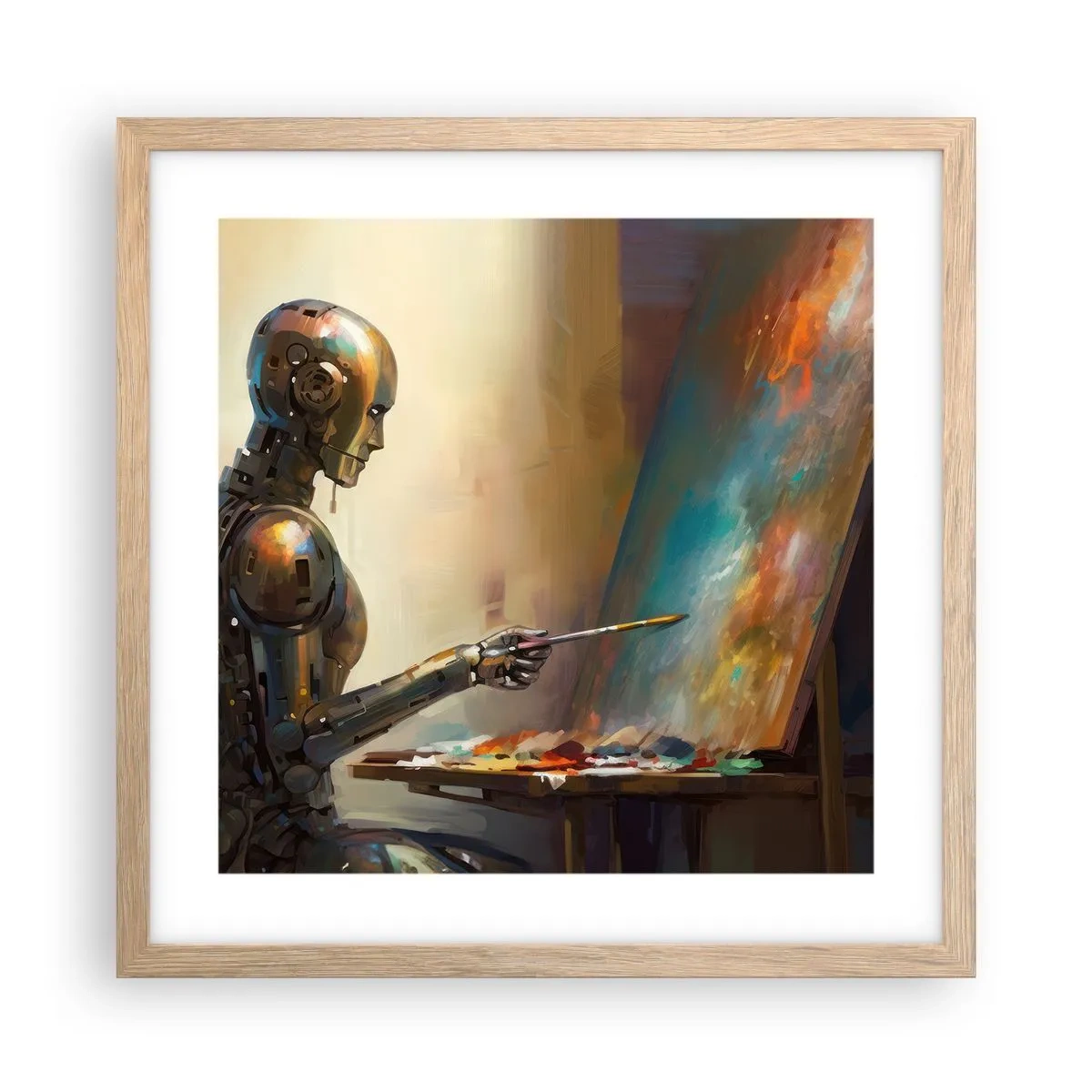 Plakat i ramme af lyst egetræ - Fremtidens kunst - 40x40 cm