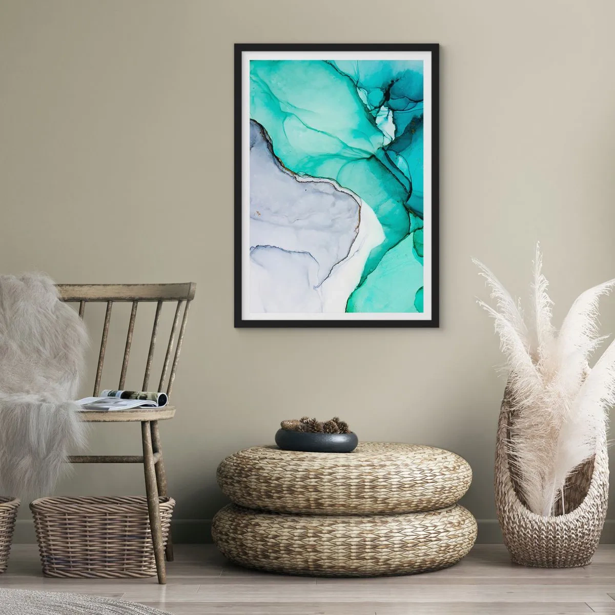 Plakat i sort ramme - Undersøgelse i turkis - 40x50 cm