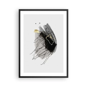 Plakat i sort ramme - En abstrakt komposition i sorte, grå og guldfarvede nuancer. - 50x70cm - I sort og guld - Moderne vægdekoration til stue og soveværelse ARTTOR