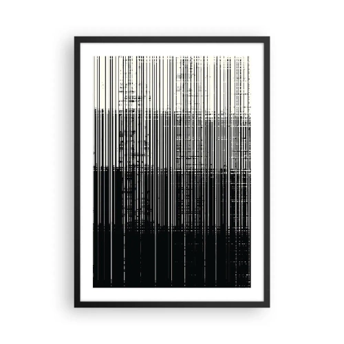 Plakat i sort ramme - Abstrakt komposition af sorte linjer på en hvid baggrund - 50x70cm - Bølger og vibrationer - Moderne vægdekoration til stue og soveværelse ARTTOR