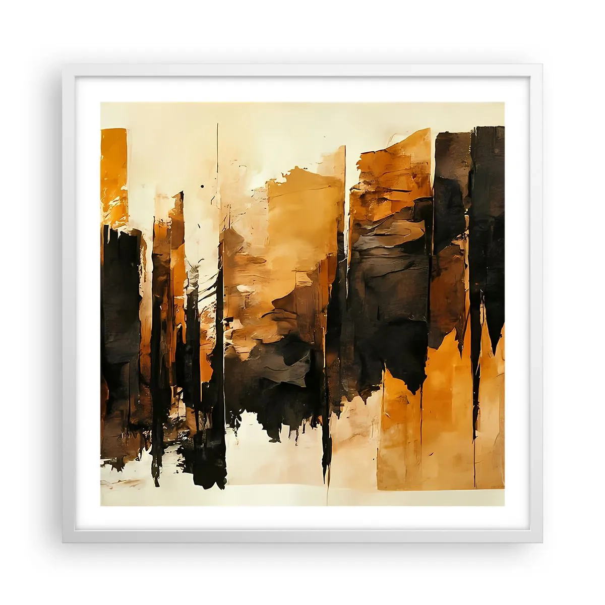 Plakat i hvid ramme - Harmoni af sort og guld - 60x60 cm