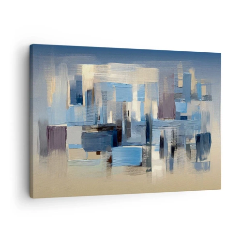 Lærredstryk - Billede på lærred - Geometriske former i blå og beige nuancer - 70x50cm - Blå konstruktion - Moderne vægdekoration til stue og soveværelse ARTTOR