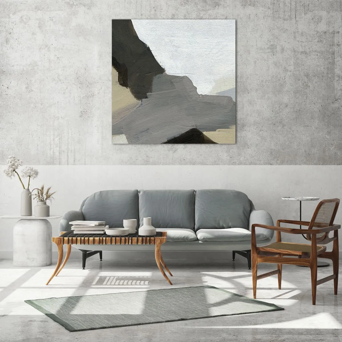 Billede på glas - Abstraktion: afsked med det grå - 60x60 cm