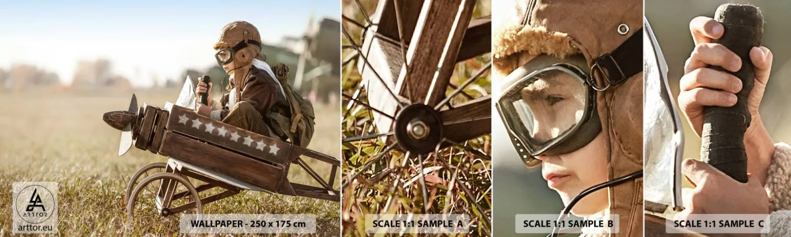 Fototapet Prøve Standard Eco - Start mod drømmen - Dreng, Fly, Årgang - 100x30 cm