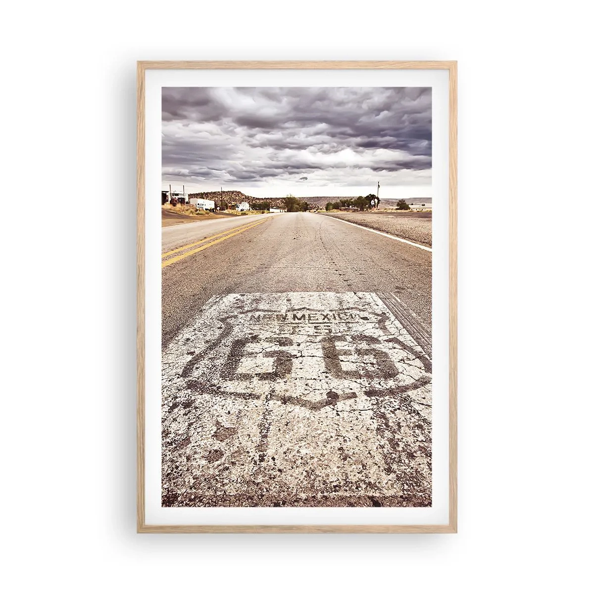 Plakat i ramme af lyst egetræ - Mother Road - amerikansk legende - 61x91 cm