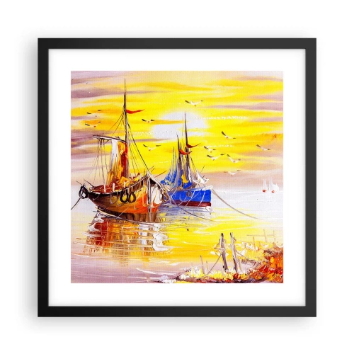 Plakat i sort ramme - Et velfortjent hvil i havnen - 40x40 cm