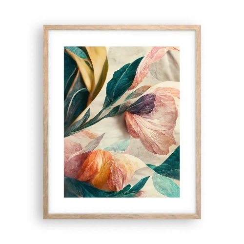 Plakat i ramme af lyst egetræ - Blomster på de sydlige øer - 40x50 cm