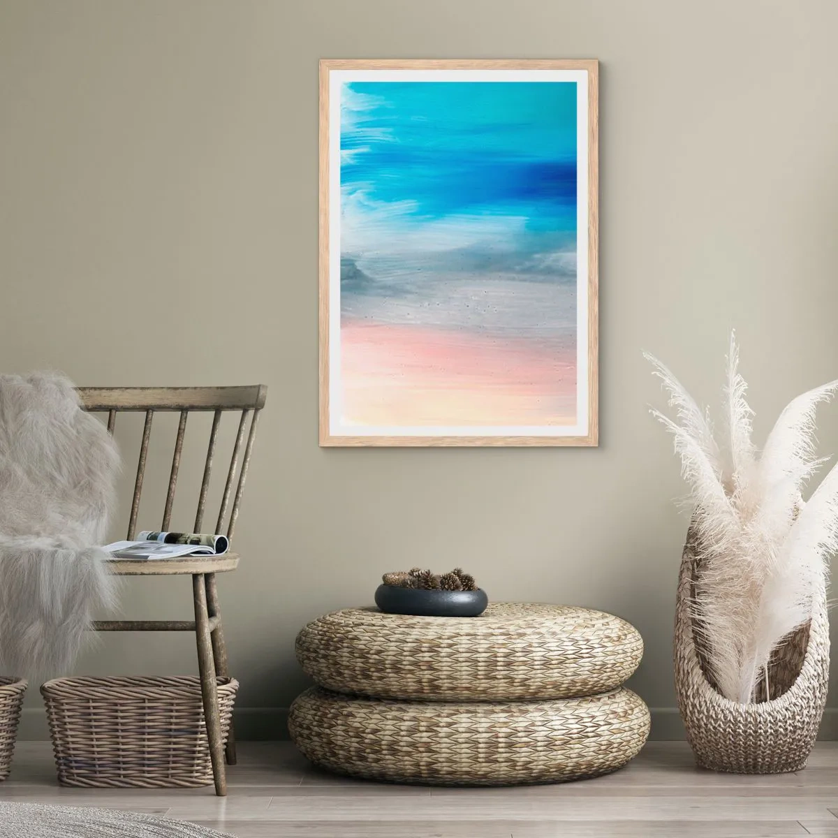 Plakat i ramme af lyst egetræ - Elementer: luft - 30x40 cm