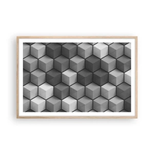 Plakat i ramme af lyst egetræ - Kubistisk puslespil - 91x61 cm