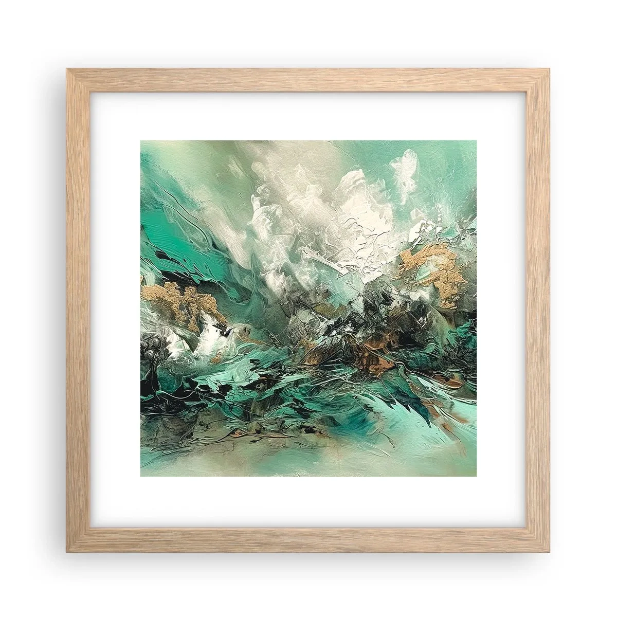 Plakat i ramme af lyst egetræ - Smaragdsort byld - 30x30 cm