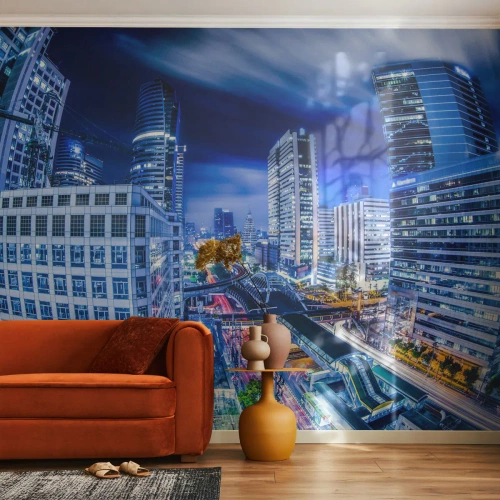 Fototapet Premium Canvas - Nattens rytmer i byen - By, Bangkok, Arkitektur - 350x256 cm