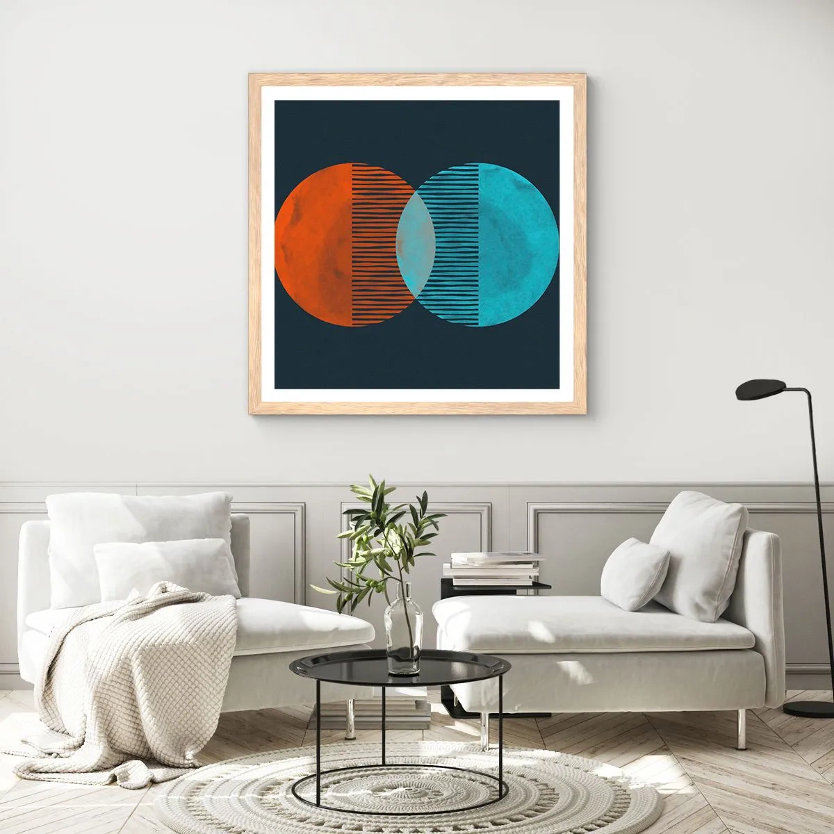 Plakat i ramme af lyst egetræ - Astronomisk fantasi - 50x50 cm