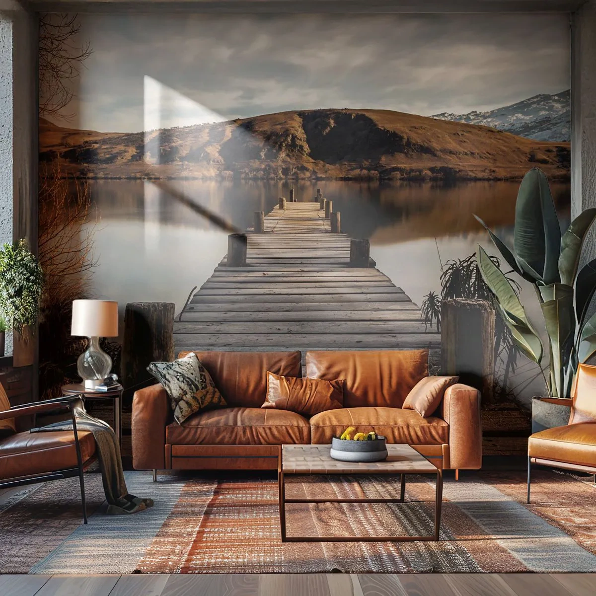 Fototapet Selvklæbende Deluxe Sticker - Et landskab i stilhed - Landskab, Bro, Sø - 350x256 cm