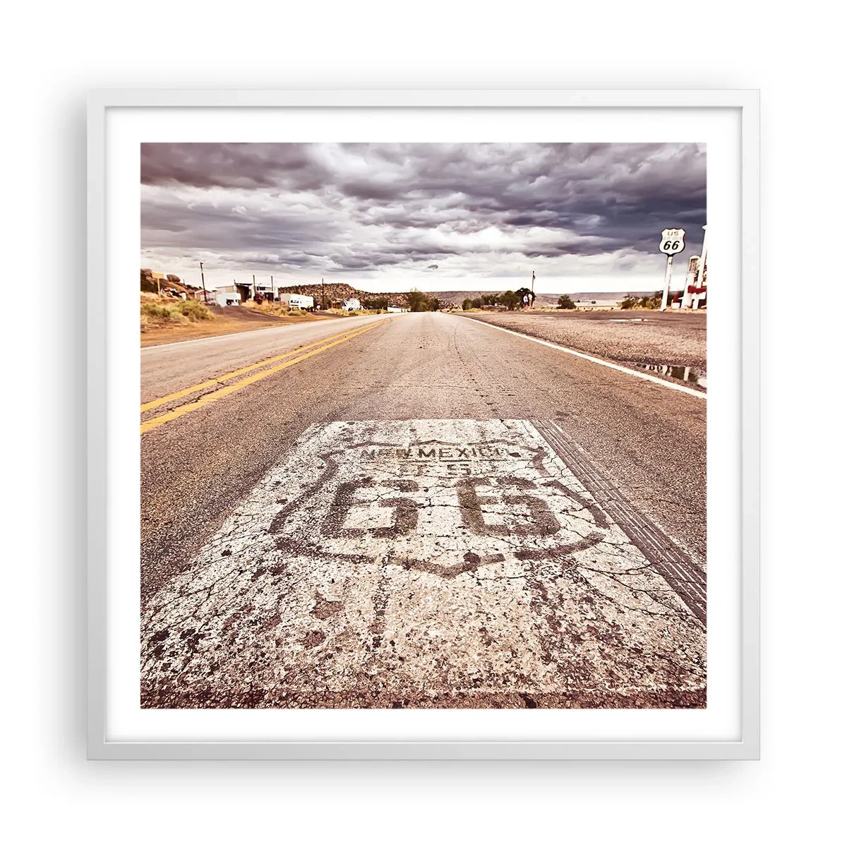 Plakat i hvid ramme - Mother Road - amerikansk legende - 60x60 cm