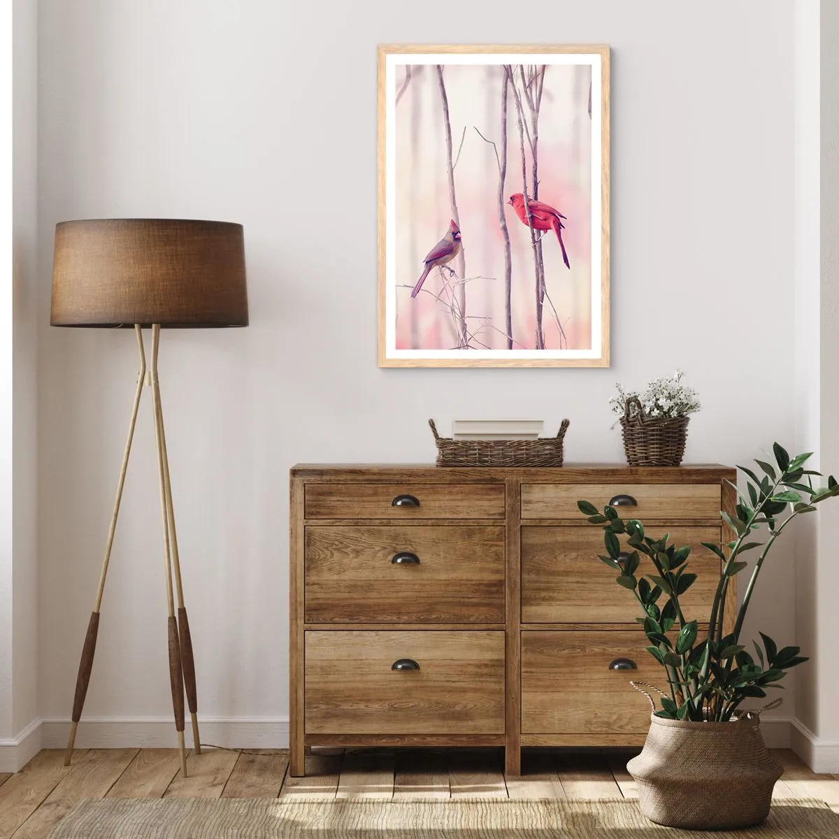 Plakat i ramme af lyst egetræ - Fortællingen om den lyserøde skov - 61x91 cm