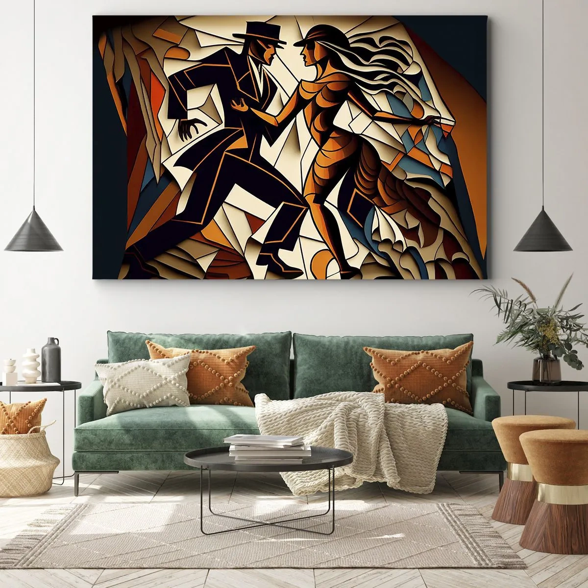 Lærredstryk - Billede på lærred - Et dynamisk par, der danser i en abstrakt form. - 70x50cm - Dans af lidenskab og passion - Moderne vægdekoration til stue og soveværelse ARTTOR