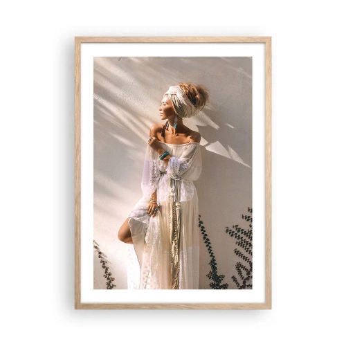 Plakat i ramme af lyst egetræ - Solen og pigen - 50x70 cm