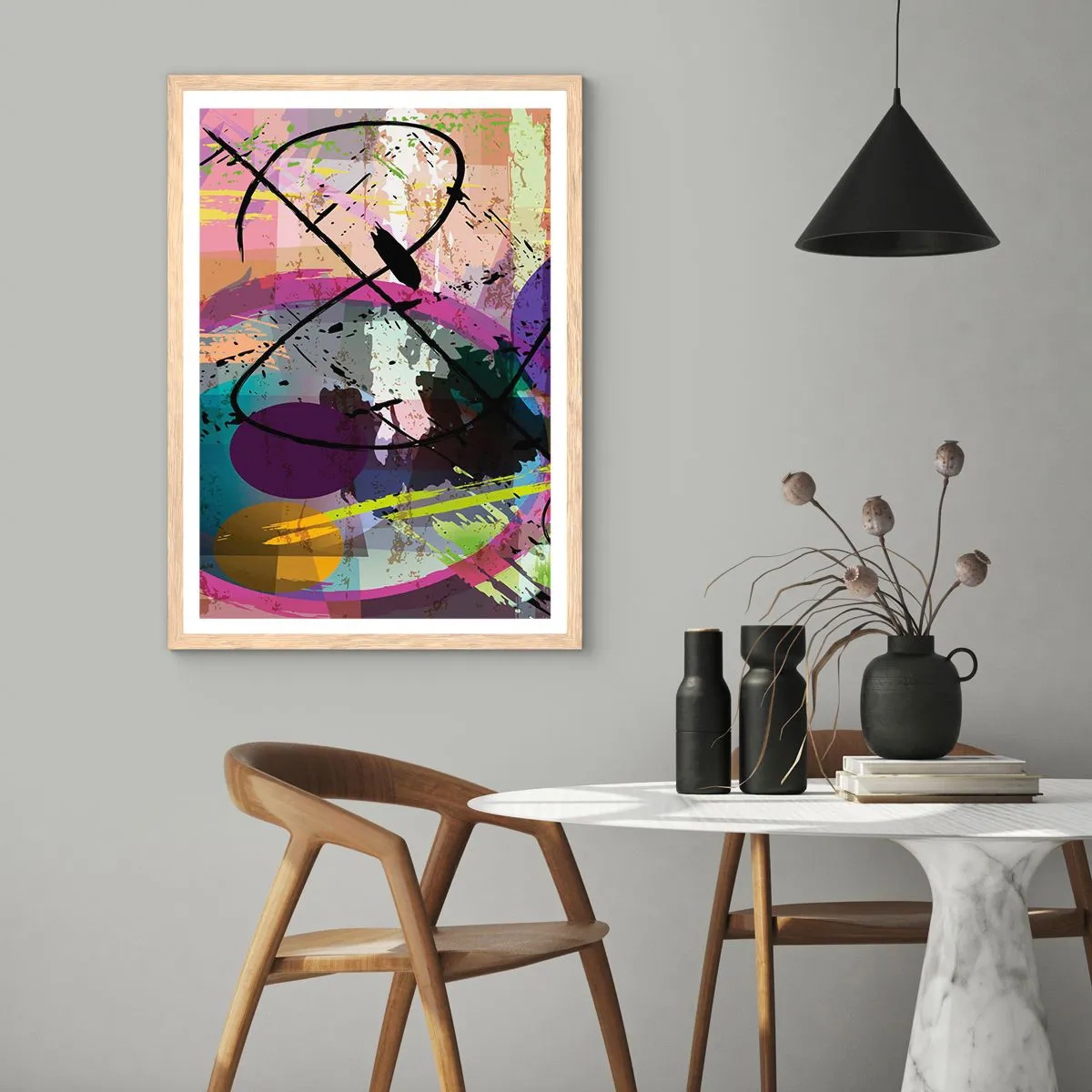 Plakat i ramme af lyst egetræ - Kan være lige eller rundt - 70x100 cm