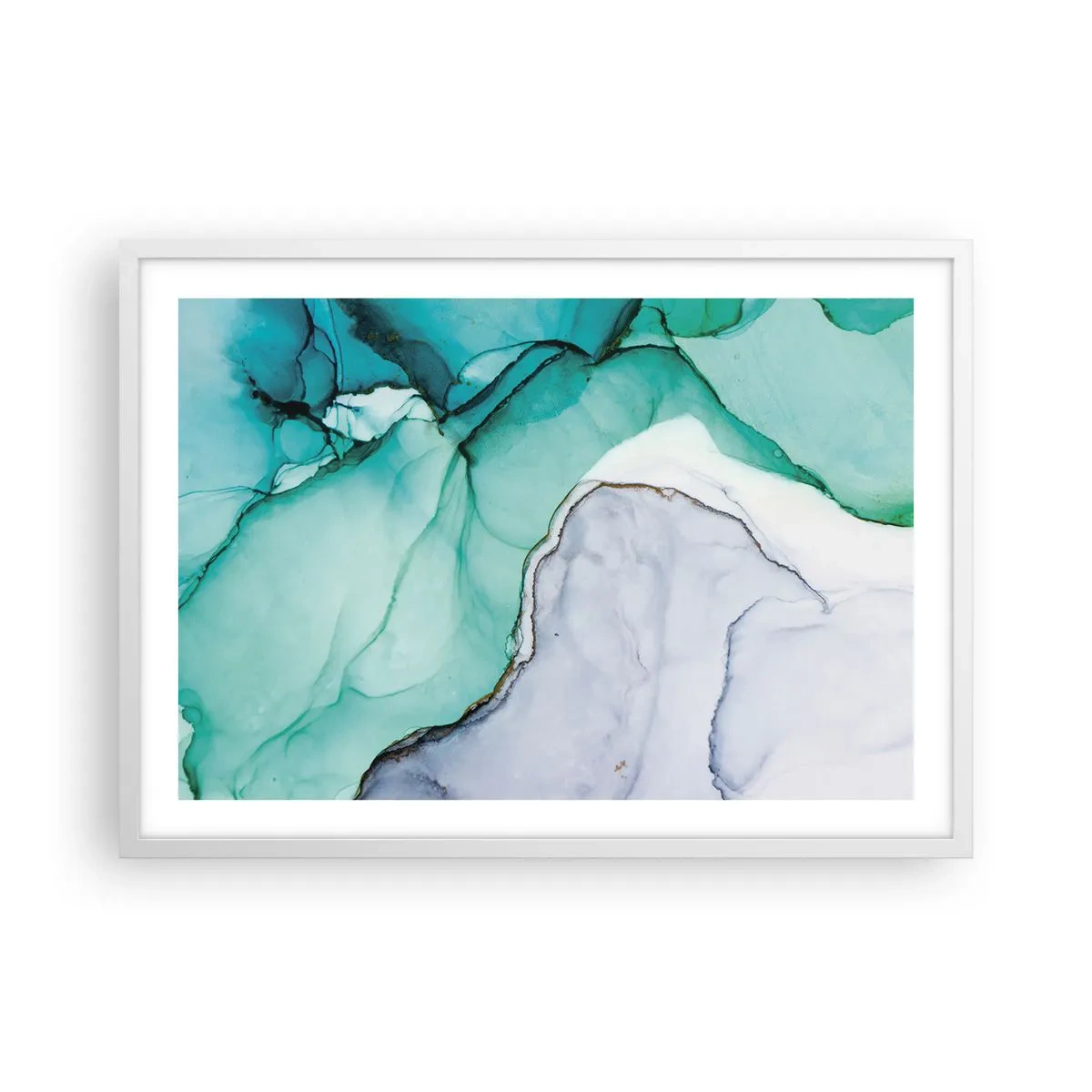 Plakat i hvid ramme - Undersøgelse i turkis - 70x50 cm