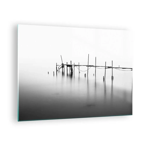 Billede på glas - En sort-hvid mole på en rolig vandoverflade - 70x50cm - Hvad nu, hvis verden ikke eksisterer? - Moderne vægdekoration til stue og soveværelse ARTTOR