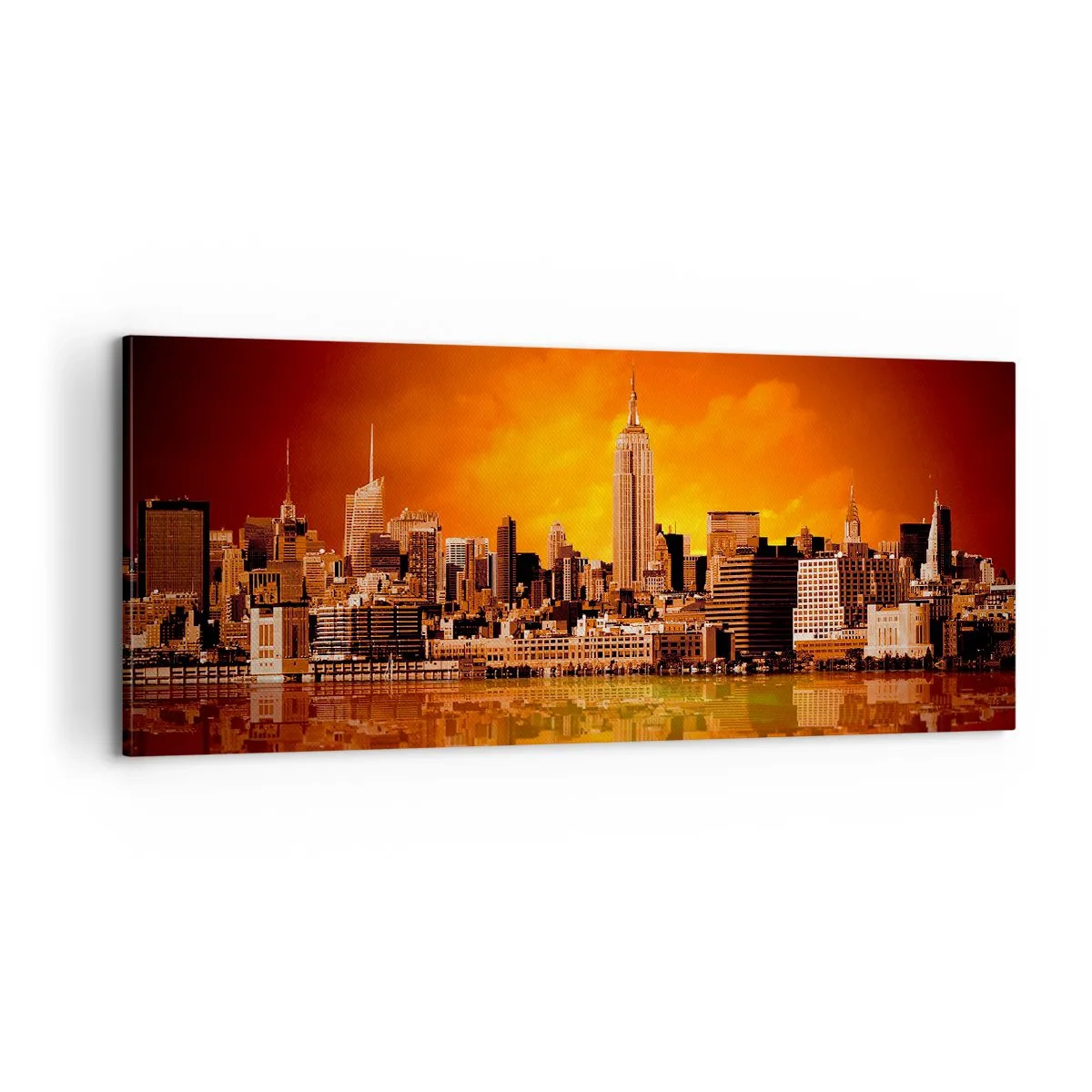 Lærredstryk - Billede på lærred - Storbypanorama i gult og brunt - 100x40 cm