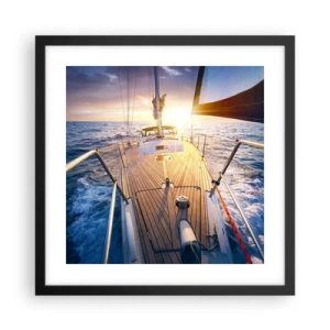 Plakat i sort ramme - Løber på bølgerne - 40x40 cm