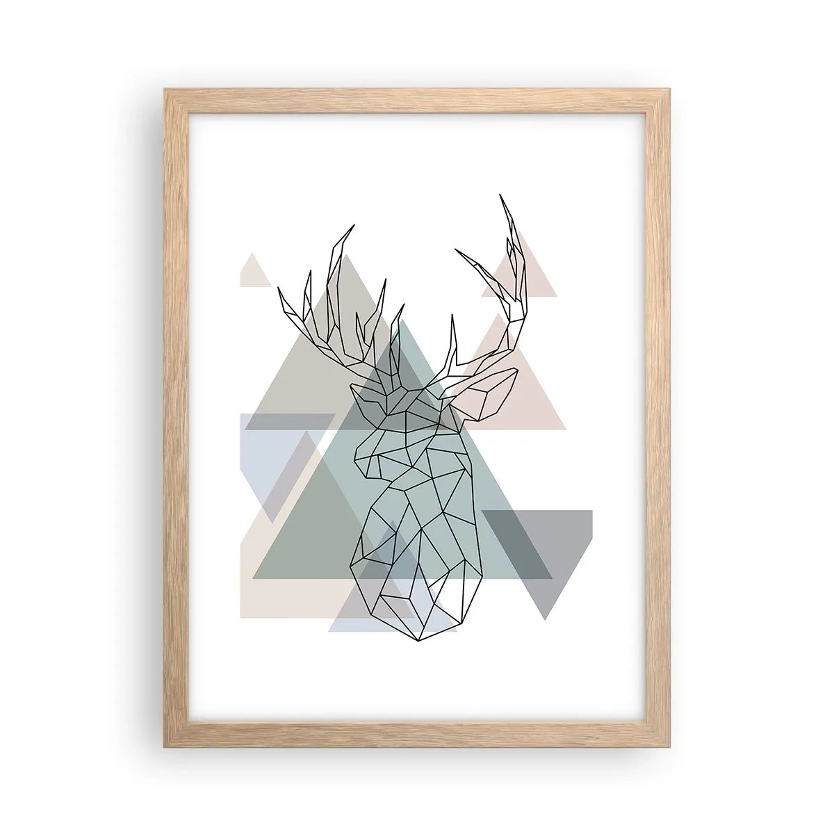 Plakat i ramme af lyst egetræ - I en geometrisk skov - 30x40 cm