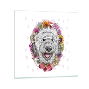 Billede på glas - Hvalpens glæde - 60x60 cm