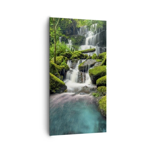 Lærredstryk - Billede på lærred - Turkis, safirer og flydende sølv - 65x120 cm