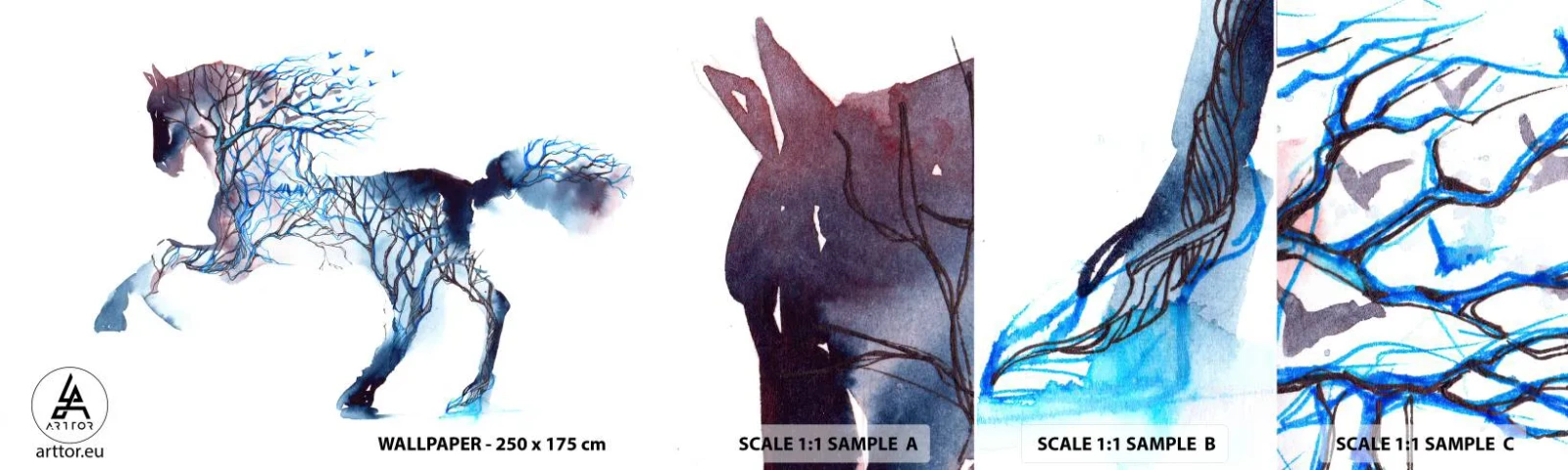 Fototapet Prøve Standard Eco - Og som om skoven havde flyttet sig - Abstraktion, Hest, Dyr - 100x30 cm