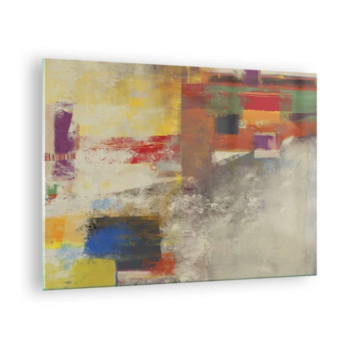 Billede på glas - Farverig abstraktion med geometriske former - 70x50cm - Geometri af farver - Moderne vægdekoration til stue og soveværelse ARTTOR