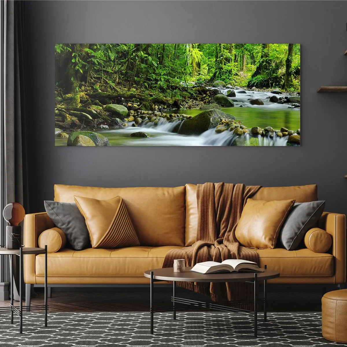 Billede på glas - Svøm i et hav af grønt - 140x50 cm
